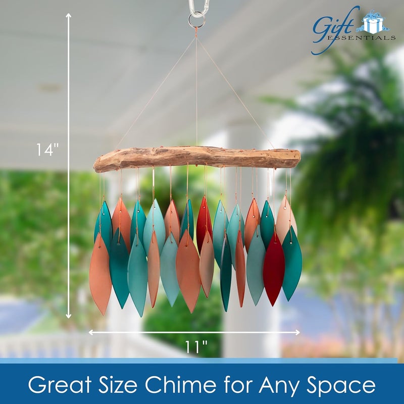 Gift Essentials Blue Handworks Coral and Teal Glass & Driftwood Chime, Sandblasted Glass and Found Wood Handcrafted Wind Chime - Image 4